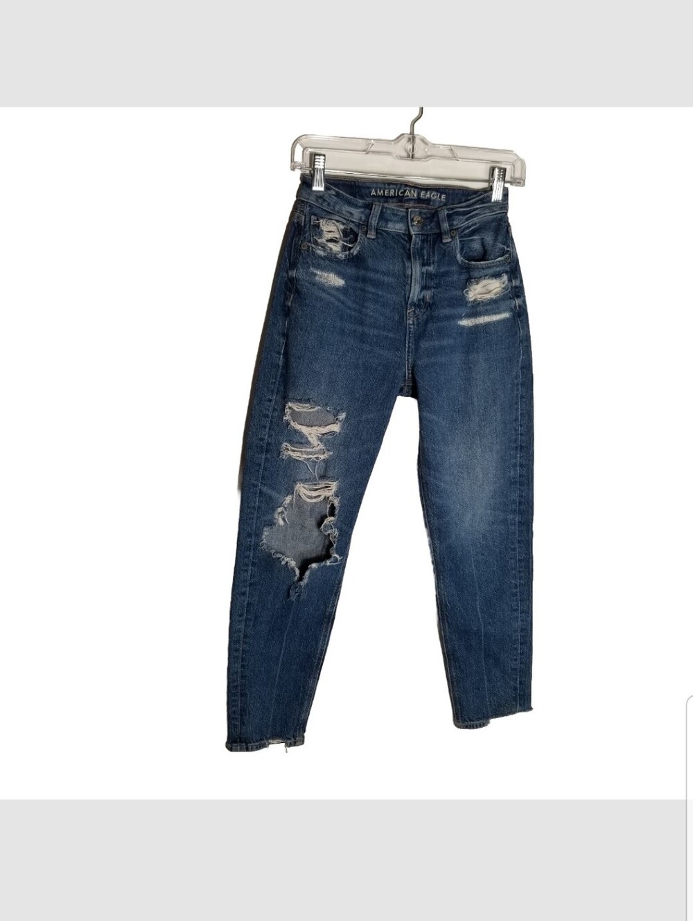 American Eagle Distressed Mom Jeans Women's 00 Blue Denim 24x25